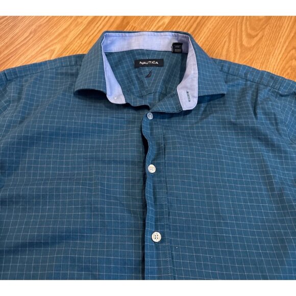 Nautica Shirt Mens XL Blue Plaid Flip Cuff Long Sleeve Button-Down Sz 17 - Picture 2 of 8